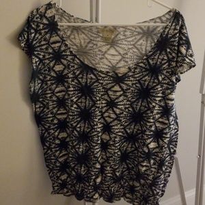Lucky Brand cap sleeve blue and white print top
